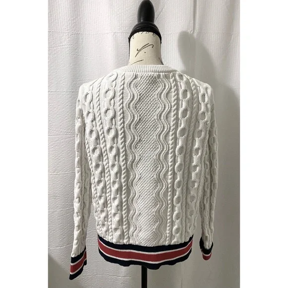 Banana Republic White Sweater with Red, White, and Blue Striped Trim - Picture 2 of 4